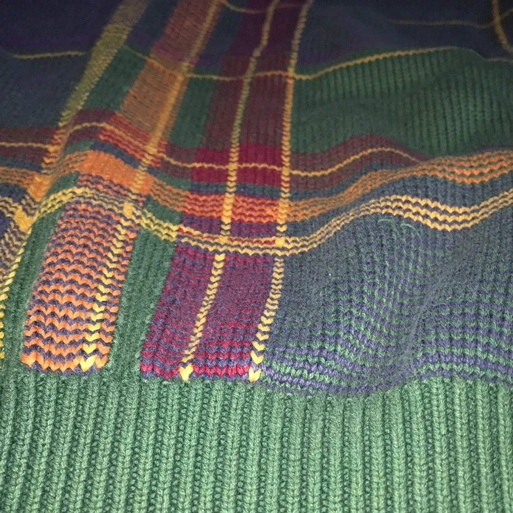 Nautica Multicolor Plaid Crewneck Sweater - Green, Purple & Red Accents